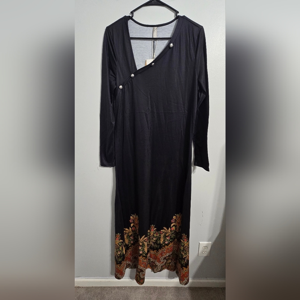 #48 NORACORA Boho Pull Over Tunic Dress Black Size M Ptp:19"‎